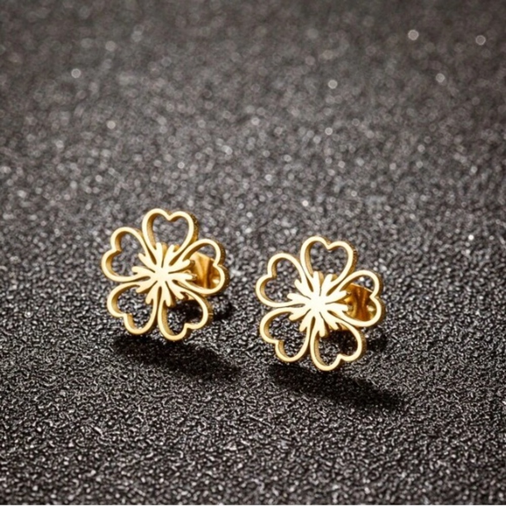 Gold Floral Stainless Steel Earrings